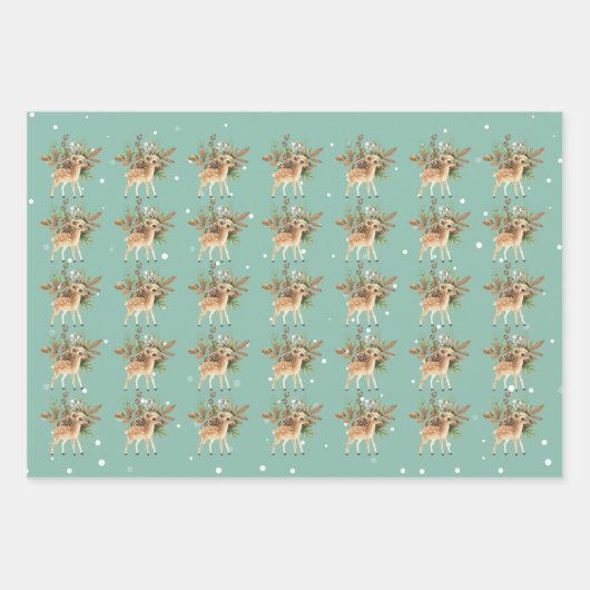 緑のかわいいバンビ ラッピングペーパーシート (正面)