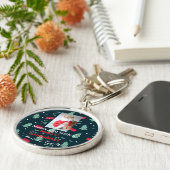 緑のかわいいペットクリスマスファミリーモノグラム キーホルダー (側面)