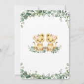 緑のかわいいライオンかわいい子双子ガールズ1歳の誕生日 招待状 (裏面)