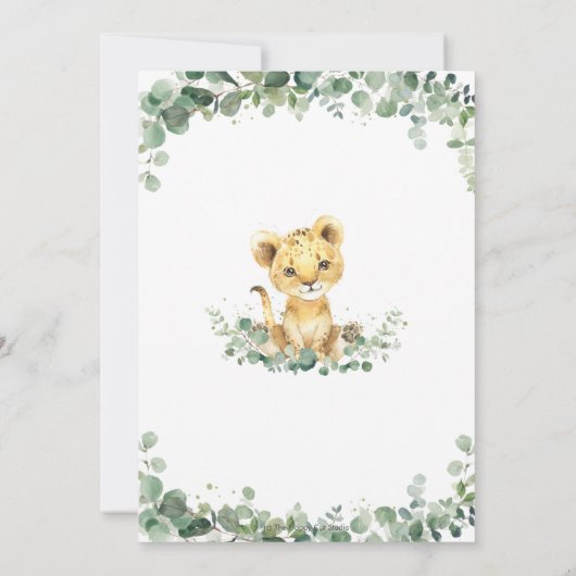 緑のかわいいライオンかわいい男の子1st誕生日ワイルドワン 招待状 (裏面)