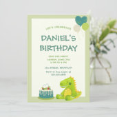 緑のかわいい恐竜の誕生日パーティーの招待状 招待状 (スタンド正面)