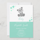 緑のかわいい手描きクマベビーバビシャワー 招待状 (正面)