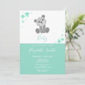 緑のかわいい手描きクマベビーバビシャワー 招待状 (スタンド正面)