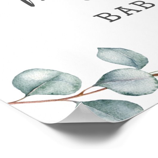 緑のかわいい象の男の子の赤ちゃんシャワーへようこそ ポスター (角)