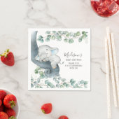 緑のかわいい象の男の子ベイビーシャワー誕生日 スタンダードカクテルナプキン (インサイチュ)