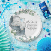 緑のかわいい象の男の子ベイビーシャワー誕生日 ペーパープレート (パーティー)