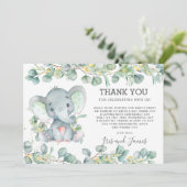 緑のかわいい象の赤ちゃんシャワー男女兼用 サンキューカード (スタンド正面)
