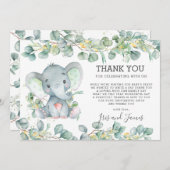 緑のかわいい象の赤ちゃんシャワー男女兼用 サンキューカード (正面/裏面)