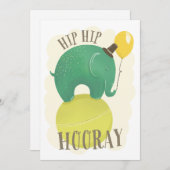 緑のかわいい象。子供の誕生日動物ホレー シーズンカード (正面/裏面)