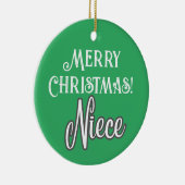 緑のかわいらしスクリプトメリークリスマス姪 セラミックオーナメント (右)