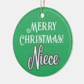 緑のかわいらしスクリプトメリークリスマス姪 セラミックオーナメント (左)