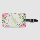 緑のかわいらしトンボのピンク色の花 ラゲッジタグ (正面横)