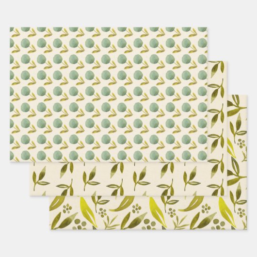 緑のかわいらしパターン ラッピングペーパーシート (セット)