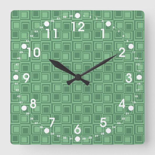 緑のかわいらし正方形のレトロパターンの贈り物 スクエア壁時計 (正面)