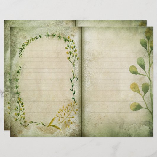 緑のかわいらし水彩紅葉の履歴ページ (正面/裏面)