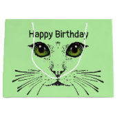 緑のかわいらし目のロングウィスカー付き猫顔 ラージペーパーバッグ (正面)