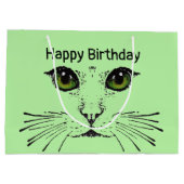 緑のかわいらし目のロングウィスカー付き猫顔 ラージペーパーバッグ (裏面)