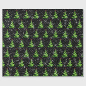 緑のきらめくリボンのクリスマスツリー ラッピングペーパー (フラット)