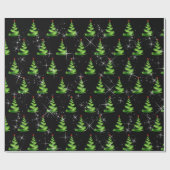 緑のきらめくリボンのクリスマスツリー ラッピングペーパー (フラット)