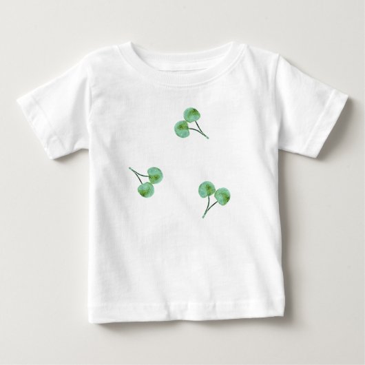 緑のさくらんぼパターン ベビーTシャツ (正面)