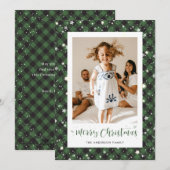 緑のすてきバッファローのプレイド写真メリークリスマス シーズンカード (正面/裏面)