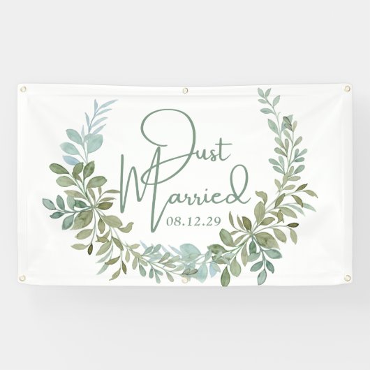 緑のたった今結婚しましたバナー 横断幕 (横)