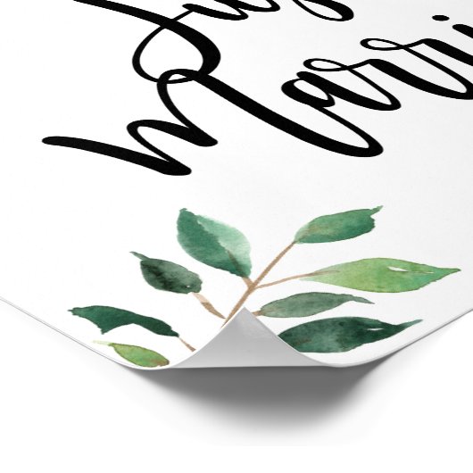 緑のたった今結婚しました書道標識 ポスター (角)