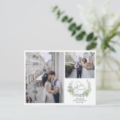緑のたった今結婚しました結婚の写真 案内ポストカード (スタンド正面)