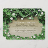 緑のつる植物の白い花の告別式の招待 招待状 (正面/裏面)