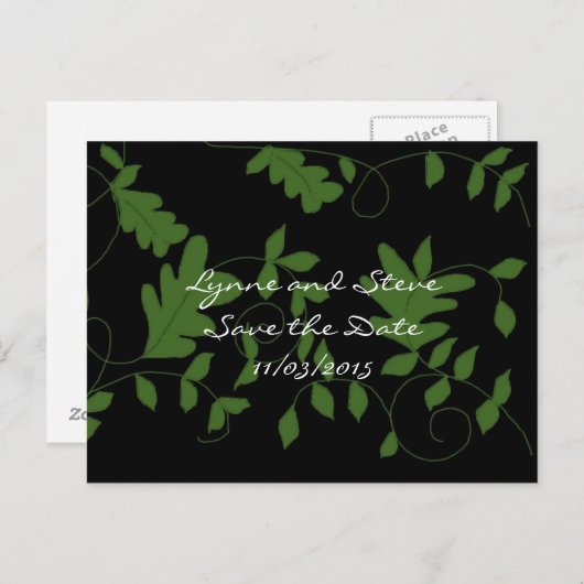 緑のつる植物の黒い日付を保存 案内ポストカード (正面/裏面)