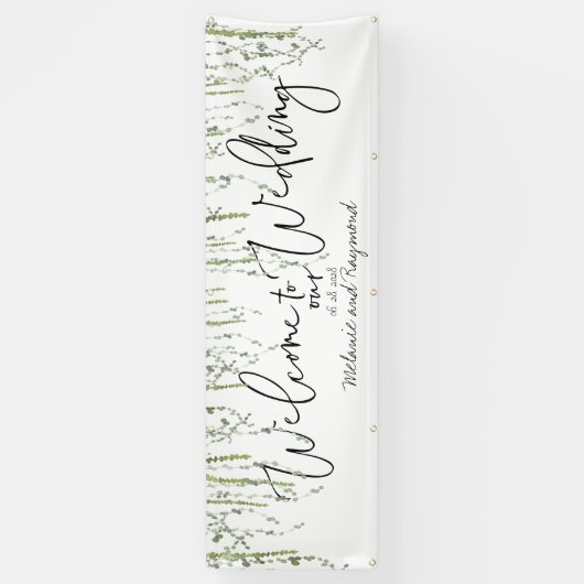 緑のつる植物は私たち結婚の3x8足へようこそ 横断幕 (縦)