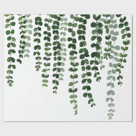 緑のつる植物を滝のように落とす水彩画 ラッピングペーパー (フラット)