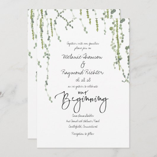 緑のつる植物私たちの始まり式 招待状 (正面/裏面)