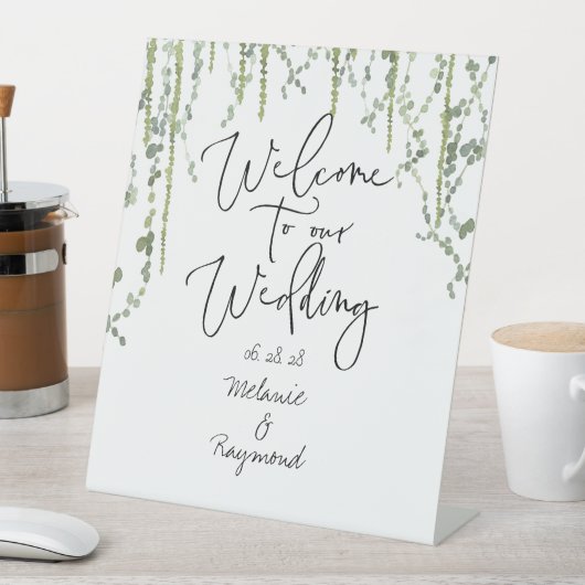 緑のつる植物結婚が我々を歓迎結婚する 台座サイン (インサイチュ)