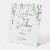 緑のつる植物結婚が我々を歓迎結婚する 台座サイン (正面)