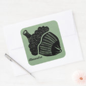 緑のどんぐりの木版画 スクエアシール (封筒)