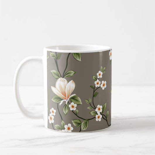 緑のの模様が葉ある小さな花 コーヒーマグカップ (左)