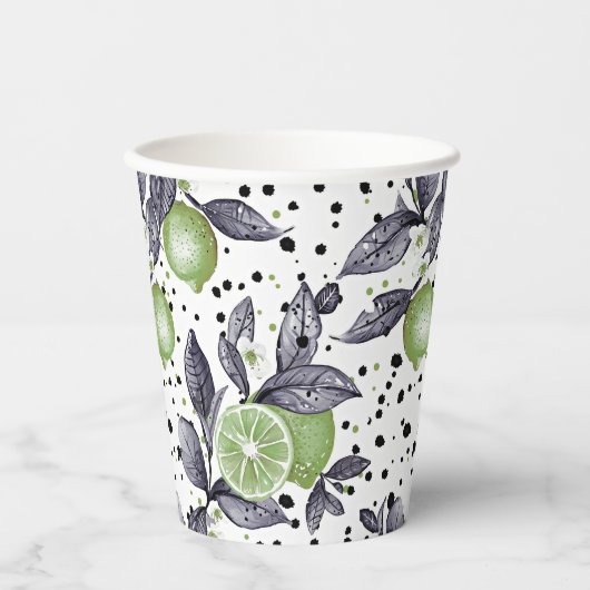 緑のの詳細にスケッチされた水離れ色、ライム 紙コップ (正面)
