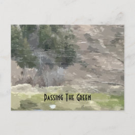 緑のはがきを渡す ポストカード