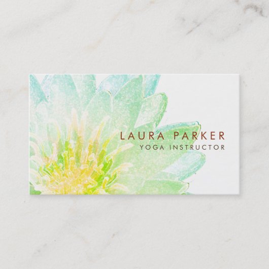 緑のはすの花の水彩画の黙想のヨガ 名刺 (正面)