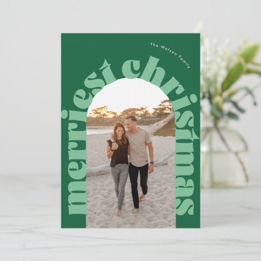 緑のはっきりしたクリスマスオーバルアーチワン写真 シーズンカード (スタンド正面)