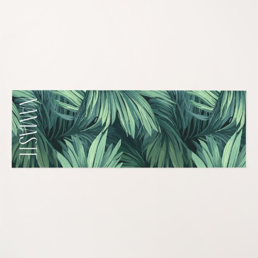 緑のはっきりしたジャングル熱帯パームパターンナマステ ヨガマット (正面(横))