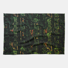 緑のはめたガラスの下の木の皮 キッチンタオル