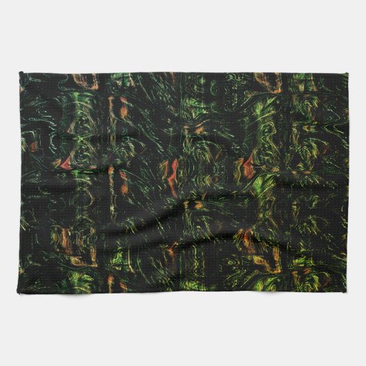 緑のはめたガラスの下の木の皮 キッチンタオル (横)