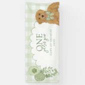 緑のひとつゴールデンユニコーンレトリバーの子犬の1歳の誕生日 横断幕 (縦)