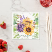 緑のひまわりと紫のフローラ結婚ズ スタンダードカクテルナプキン (インサイチュ)