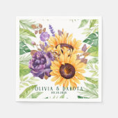 緑のひまわりと紫のフローラ結婚ズ スタンダードカクテルナプキン (正面)