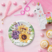 緑のひまわりと紫のフローラ結婚ズ ペーパープレート (パーティー)