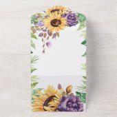 緑のひまわりと紫の花模様結婚ズ オールインワン招待状 (外側)