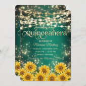 緑のひまわり文字列ライト金ゴールドキラキラ 招待状 (正面/裏面)